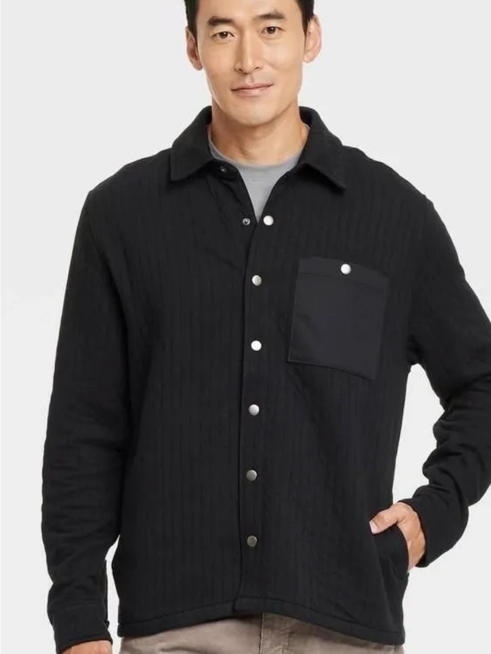 Men's Quilted Knit Shirt Jacket - Goodfellow & Co™ Black S